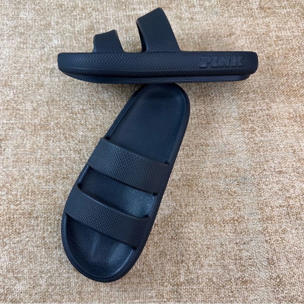 Victoria’s Secret Pink Black Double Strap Pillow Slides/Sandals Women's  M 7/8